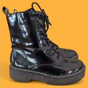 Women’s Union Bay Patent Leather Combat Boots, Sz 10